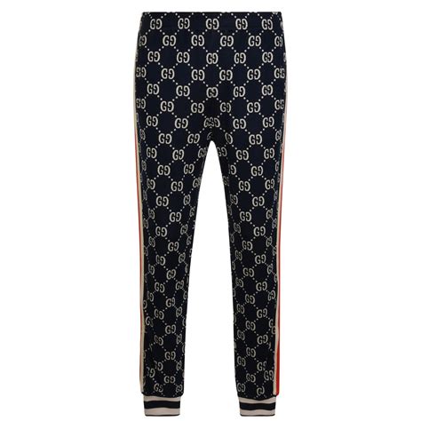 Gucci GG Monogram Red Jacquard Navy Pants (M) 